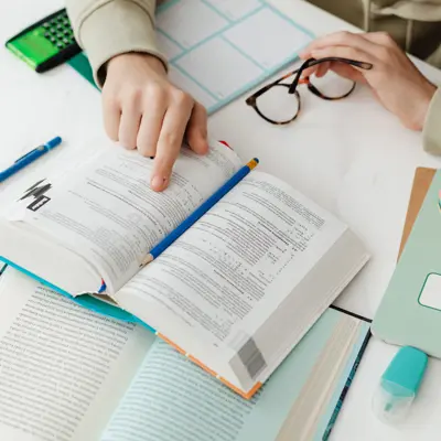 Person reading a text book